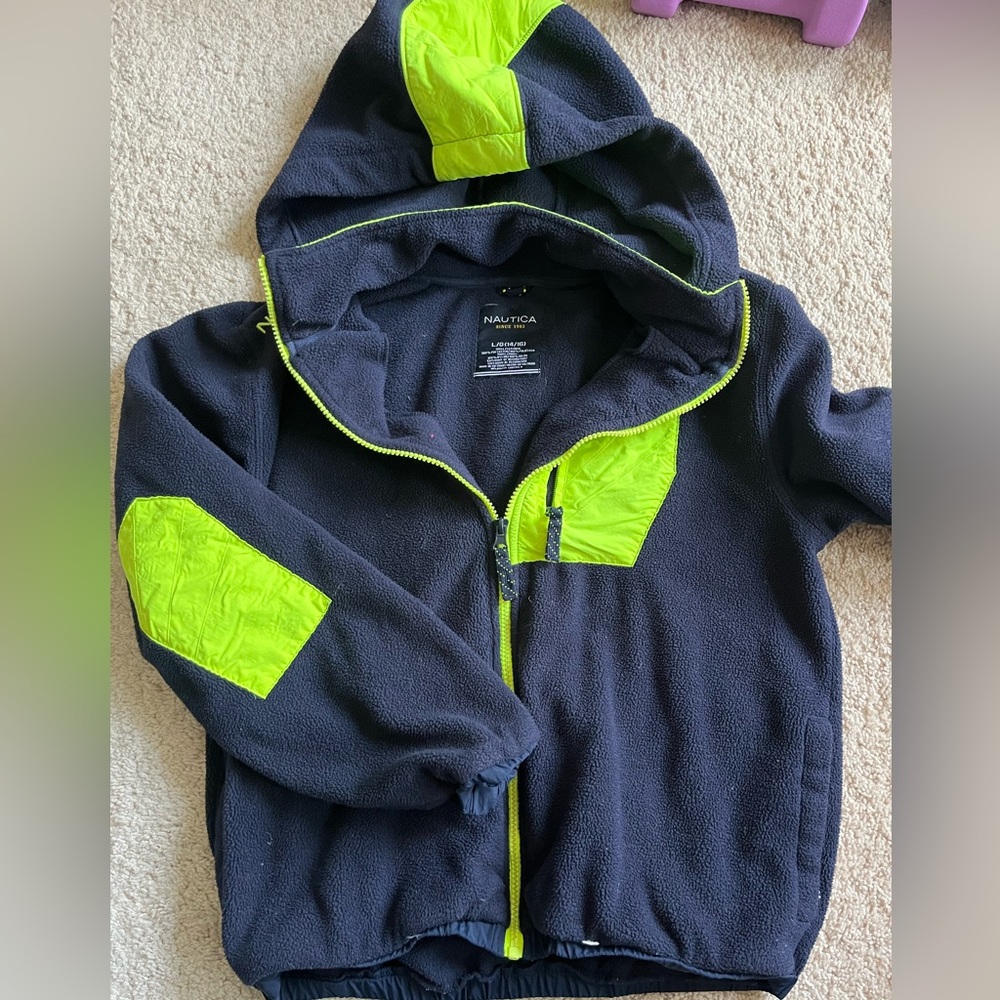 Nautica Kid’s Cozy Blue Neon Yellow Fleece Hooded Jacket